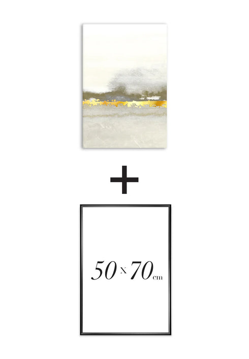 Poster Creme Abstract Line Middle Real Gold + Black Metallic Frame 50x70cm