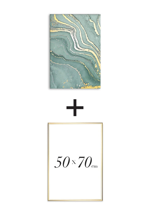 Poster Mint Marble Right Real Gold + Gold Metallic Frame 50x70cm