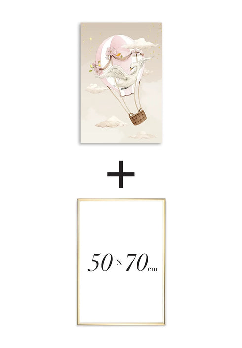 Poster Air Balloon Real Gold + Gold Metallic Frame 50x70cm