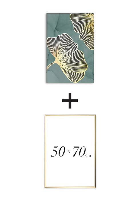 Poster Mint Ginko Right Real Gold + Gold Metallic Frame 50x70cm