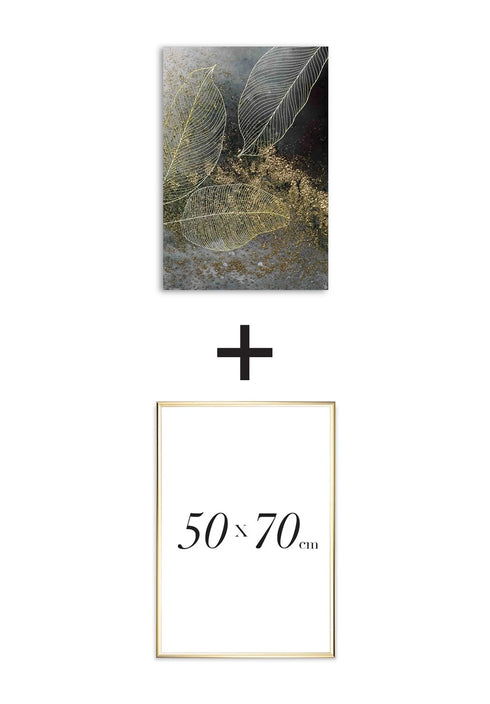 Poster Moody Leaves Real Gold + Gold Metallic Frame 50x70cm