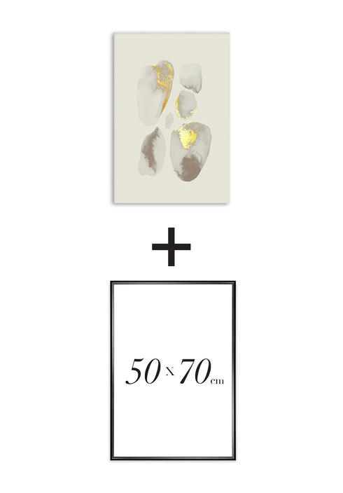 Poster Creme Gemstones Left Real Gold + Black Metallic Frame 50x70cm