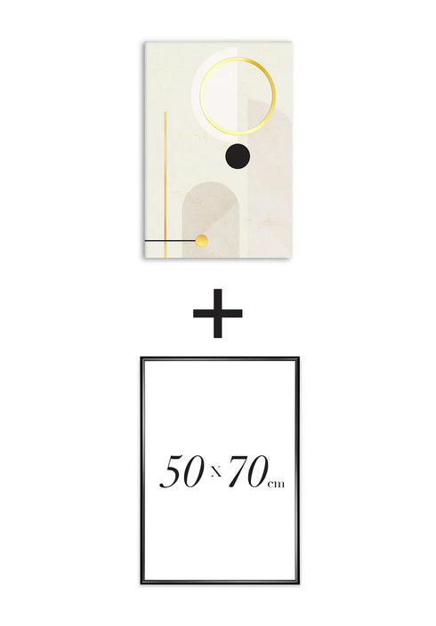 Poster Creme Geometric Art Right Real Gold + Black Metallic Frame 50x70cm