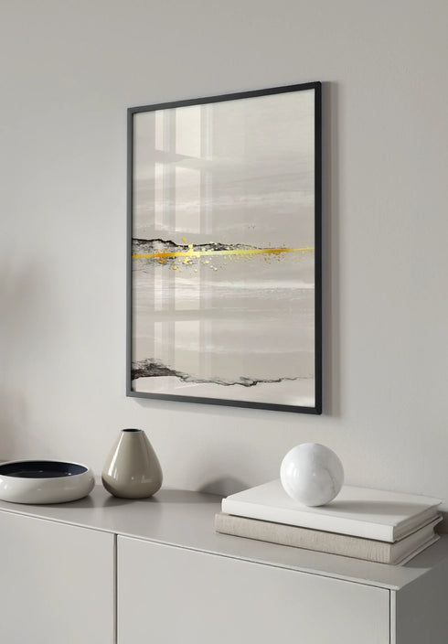 Poster Beige Landscape Left Real Gold + Black Metallic Frame 50x70cm