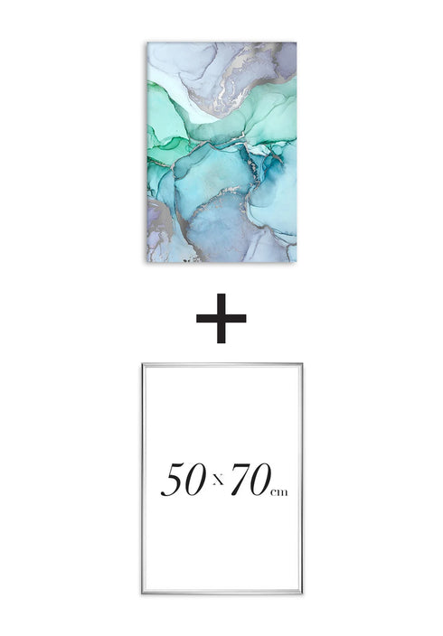 Poster Watercolor Blue Real Silver + Silver Metallic Frame 50x70cm