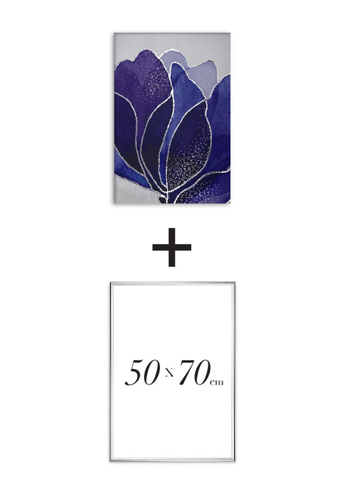 Poster Navy Lotus Middle Real Silver + Silver Metallic Frame 50x70cm