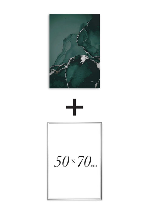 Poster Green Marble Real Silver + Silver Metallic Frame 50x70cm