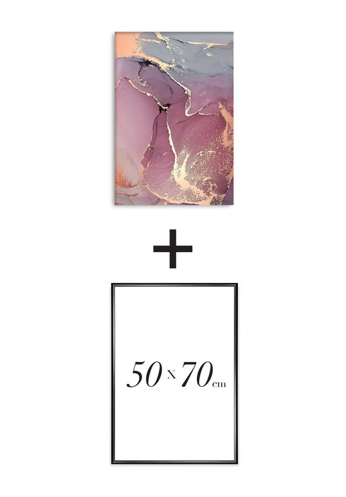 Poster Watercolor Rose Real Rose Gold + Black Metallic Frame 50x70cm