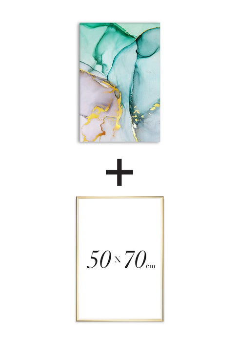 Poster Watercolor Green Real Gold + Gold Metallic Frame 50x70cm