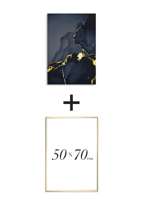 Poster Dark Marble Real Gold + Gold Metallic Frame 50x70cm