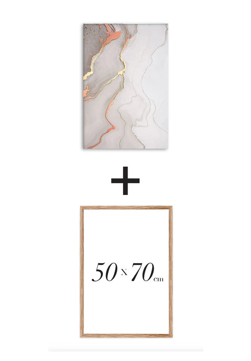 Poster Beige Straps Real Rose Gold + Natural Oak Frame 50x70cm