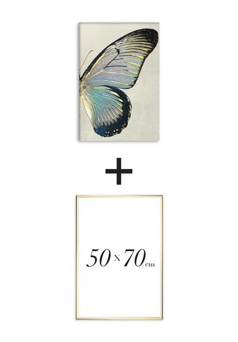 Poster Turquoise Butterfly Right Real Gold + Gold Metallic Frame 50x70cm