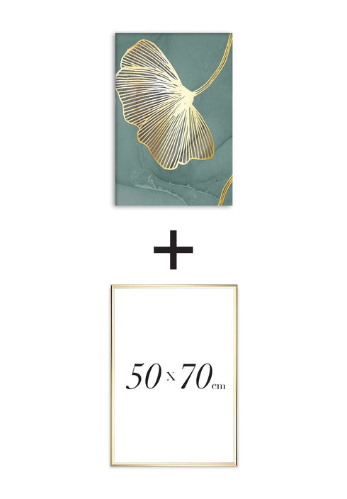 Poster Mint Ginko Left Real Gold + Gold Metallic Frame 50x70cm