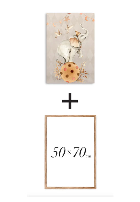 Poster Elephant Real Rose Gold + Natural Oak Frame 50x70cm