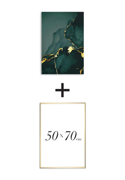 Poster Green Marble Real Gold + Gold Metallic Frame 50x70cm