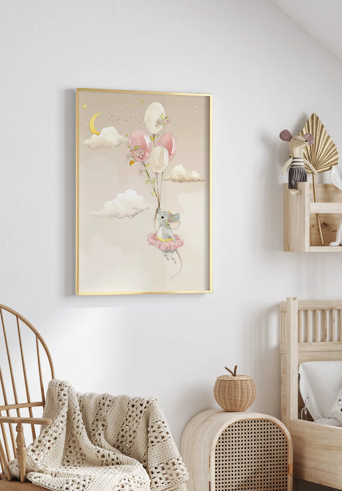 Poster Flying Mouse Real Gold + Gold Metallic Frame 50x70cm