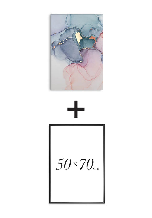 Poster Watercolor Pink Marble Real Rose Gold + Black Metallic Frame 50x70cm