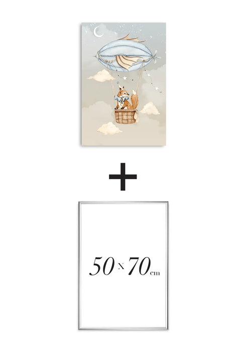 Poster Fox Baloon Real Silver + Silver Metallic Frame 50x70cm