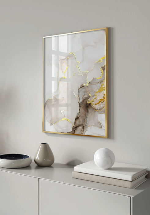 Poster Beige Brown Paint Left Real Gold + Gold Metallic Frame 50x70cm