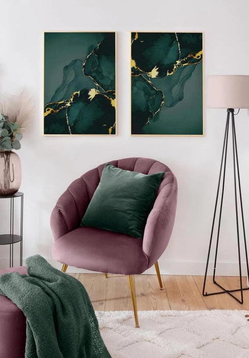 Green Marble Real Gold Set Of 2 Posters 50x70cm