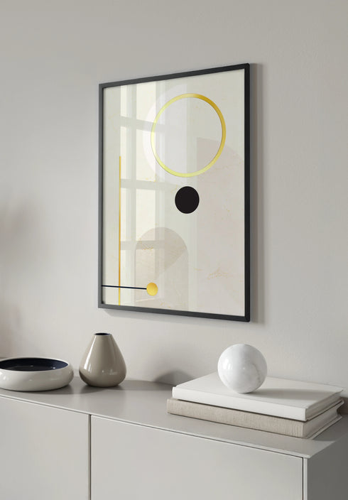 Poster Creme Geometric Art Right Real Gold + Black Metallic Frame 50x70cm