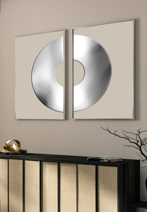 Set Of 2 Posters Taupe Donout Silver + 2 Silver Metallic Frames 50x70cm