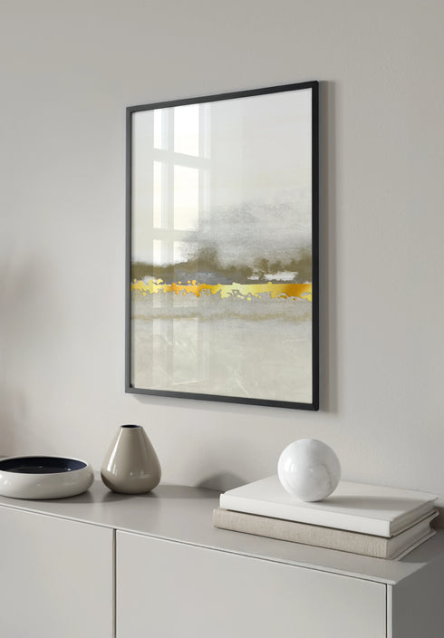 Poster Creme Abstract Line Middle Real Gold + Black Metallic Frame 50x70cm