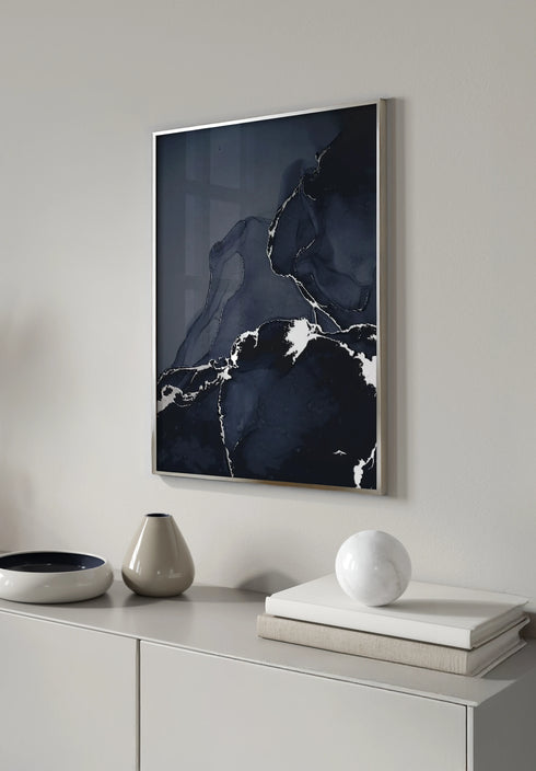 Poster Dark Marble Real Silver + Silver Metallic Frame 50x70cm