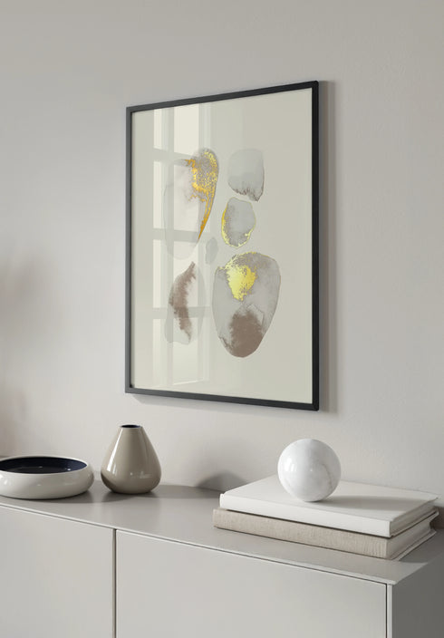 Poster Creme Gemstones Left Real Gold + Black Metallic Frame 50x70cm