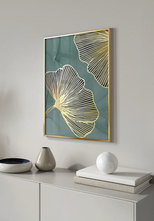 Poster Mint Ginko Right Real Gold + Gold Metallic Frame 50x70cm