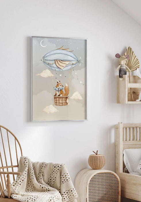 Poster Fox Baloon Real Silver + Silver Metallic Frame 50x70cm