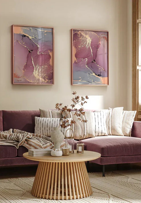 Set Of 2 Posters Watercolor Rose Real Rose Gold + 2 Rose Gold Metallic Frames 50x70cm