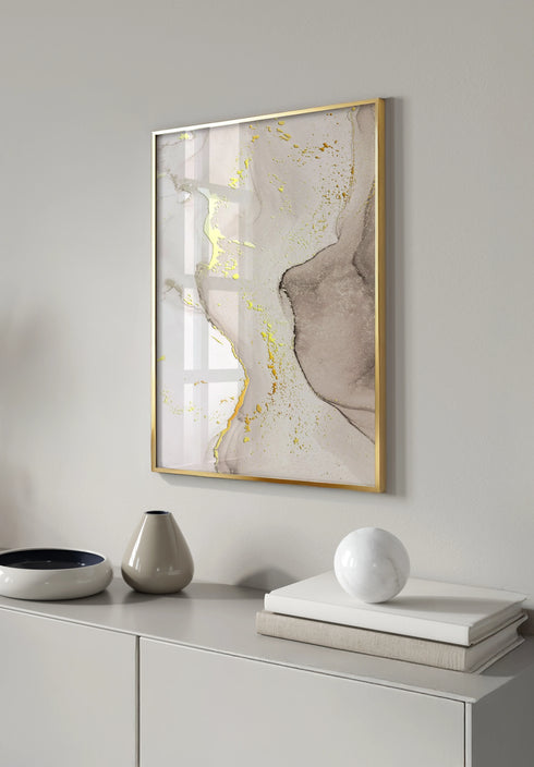 Poster Beige Watercolor Real Gold + Gold Metallic Frame 50x70cm