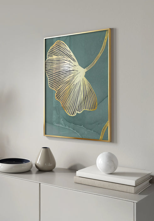 Poster Mint Ginko Left Real Gold + Gold Metallic Frame 50x70cm