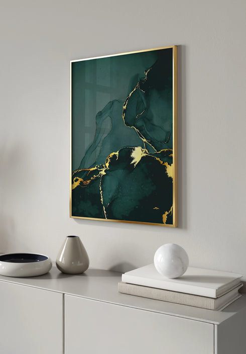 Poster Green Marble Real Gold + Gold Metallic Frame 50x70cm