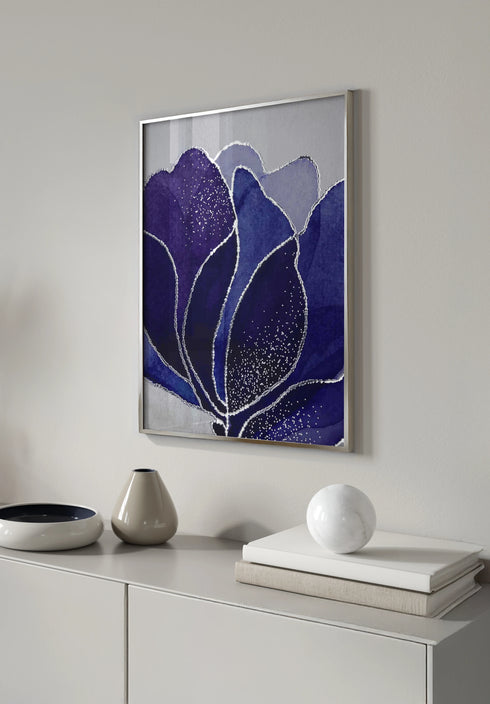Poster Navy Lotus Middle Real Silver + Silver Metallic Frame 50x70cm
