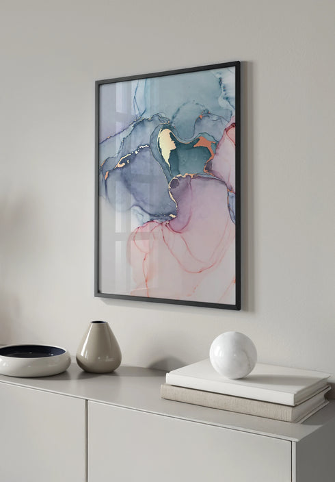 Poster Watercolor Pink Marble Real Rose Gold + Black Metallic Frame 50x70cm
