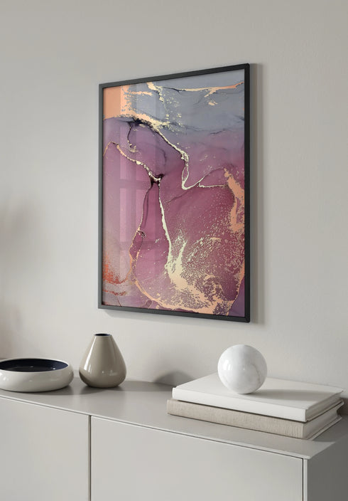 Poster Watercolor Rose Real Rose Gold + Black Metallic Frame 50x70cm