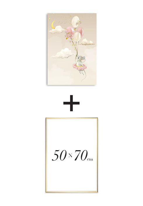 Poster Flying Mouse Real Gold + Gold Metallic Frame 50x70cm