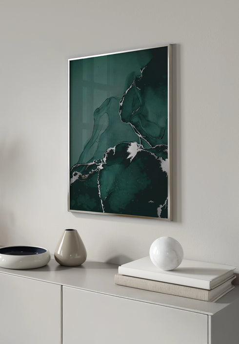 Poster Green Marble Real Silver + Silver Metallic Frame 50x70cm