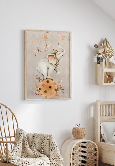 Poster Elephant Real Rose Gold + Natural Oak Frame 50x70cm