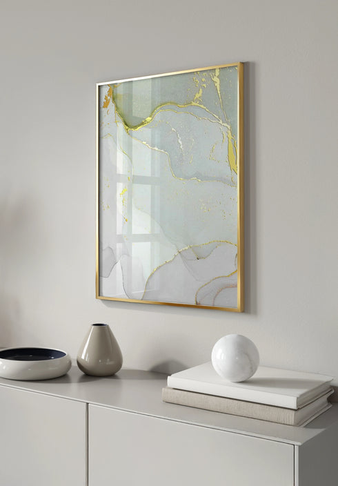 Poster Grey Pistachio Right Real Gold + Gold Metallic Frame 50x70cm