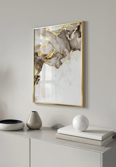 Poster Beige Brown Paint Right Real Gold + Gold Metallic Frame 50x70cm