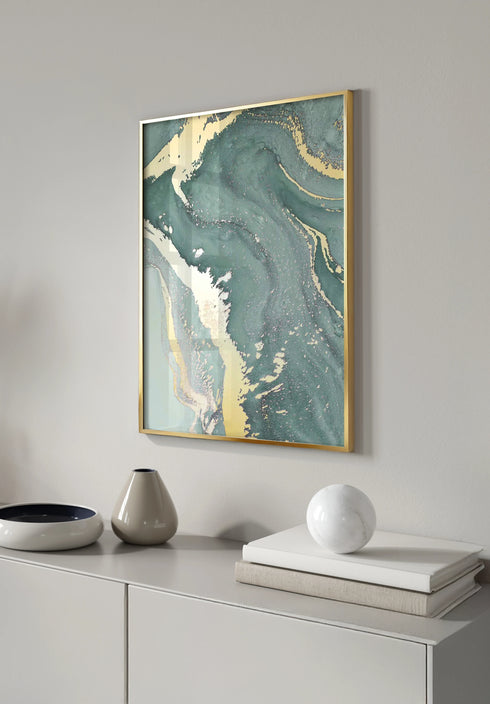 Poster Mint Marble Left Real Gold + Gold Metallic Frame 50x70cm