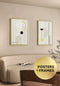Set Of 2 Posters Creme Geometric Art Real Gold + 2 Gold Metallic Frames 50x70cm