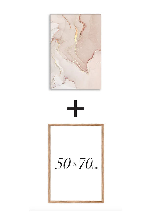 Poster Light Coral Right Real Rose Gold + Natural Oak Frame 50x70cm