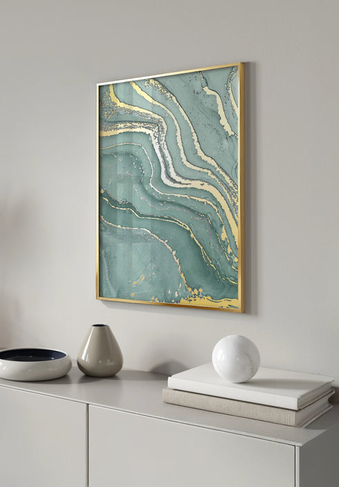 Poster Mint Marble Right Real Gold + Gold Metallic Frame 50x70cm