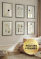 Set Of 6 Posters Creme Geometric Art Real Gold + 6 Black Metallic Frames 50x70cm