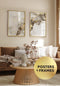 Set Of 2 Posters Beige Brown Paint Real Gold + 2 Gold Metallic Frames 50x70cm