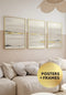 Set Of 3 Posters Beige Landscape Real Gold + 3 Gold Metallic Frames 50x70cm